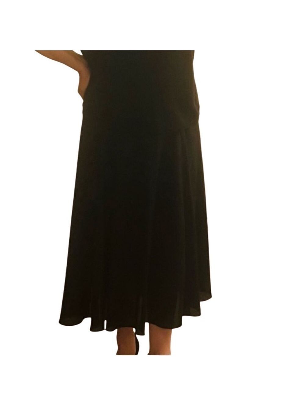Vintage 80s 90s Black Chiffon High Waist Long Maxi Ankle Full Circle Skirt M
